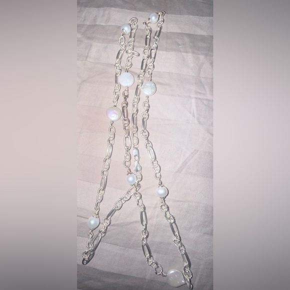 Vintage 925 sterling silver real White Pearl chain link Necklace - Picture 3 of 12